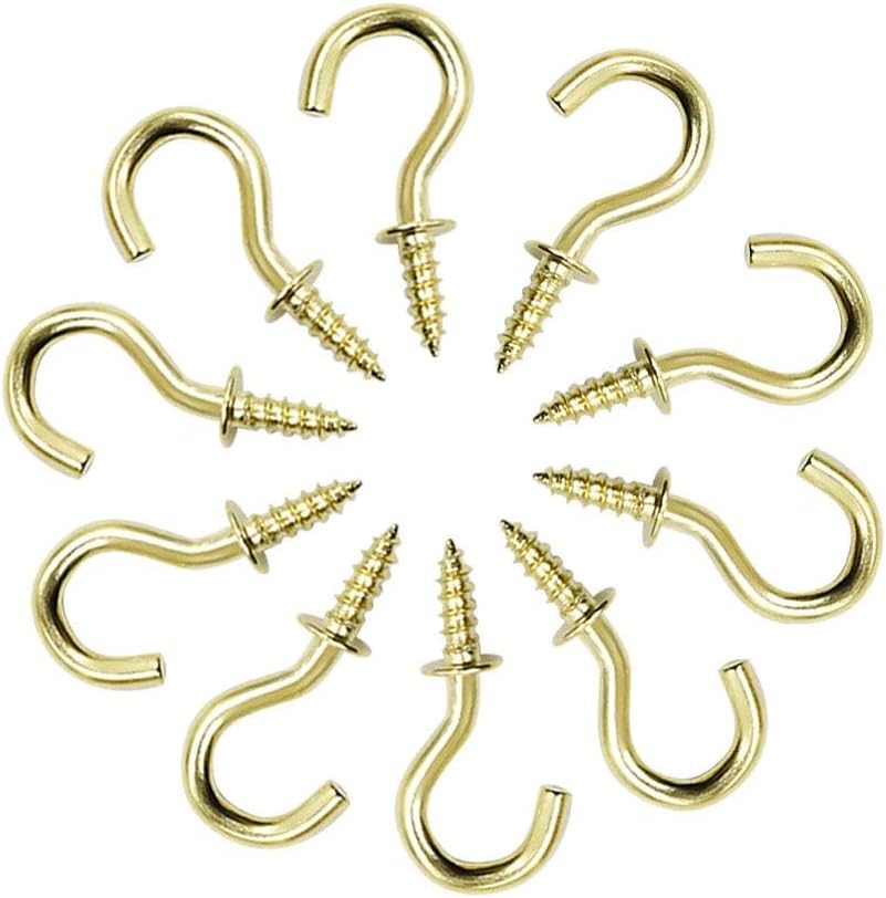 Biaungdo 200 Pcs 1/2" Gold Ceiling Hooks: Metal, Rust Resistant, 200 Mini Screw Hooks for Hanging Lightweight Items