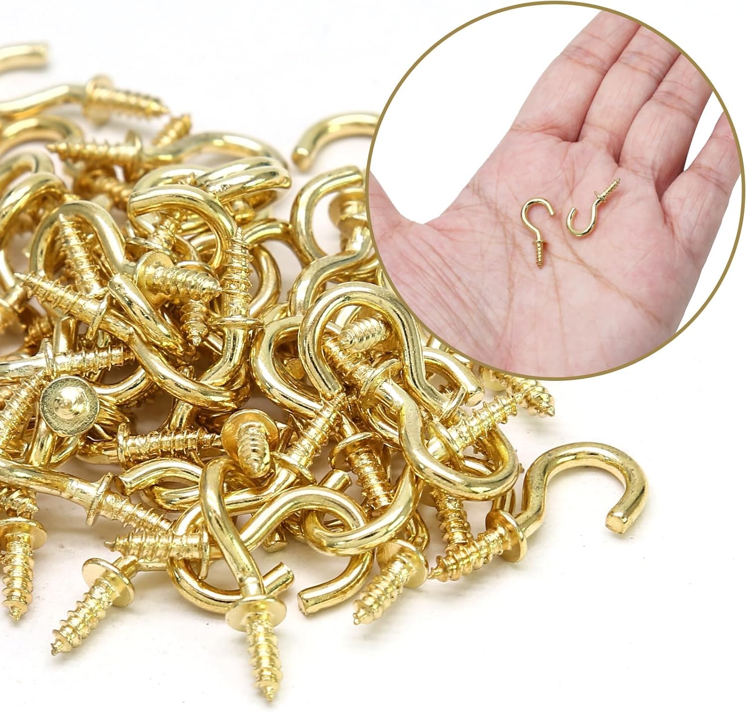 Biaungdo 200 Pcs 1/2" Gold Ceiling Hooks: Metal, Rust Resistant, 200 Mini Screw Hooks for Hanging Lightweight Items