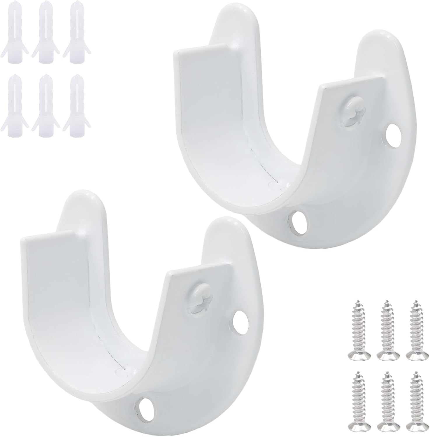 Biaungdo 1-1/4 Inch Stainless Steel Closet Rod End Supports, 2 Pcs White Heavy Duty Wardrobe Rod Brackets Closet Pole Sockets Flange Rod Holder, U-Shaped