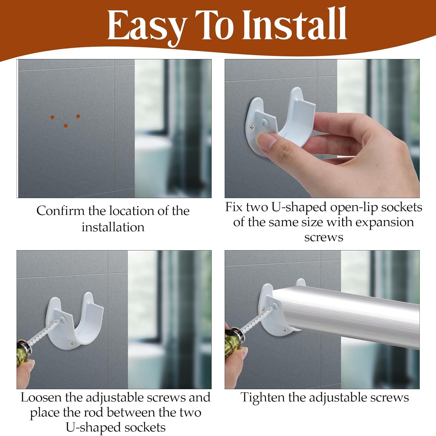 Biaungdo 1-1/4 Inch Stainless Steel Closet Rod End Supports, 2 Pcs White Heavy Duty Wardrobe Rod Brackets Closet Pole Sockets Flange Rod Holder, U-Shaped