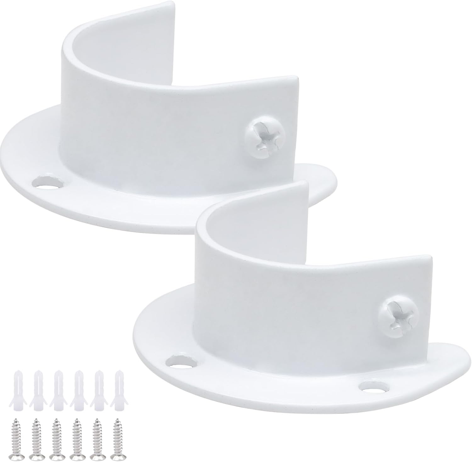 Biaungdo 1-1/4 Inch Stainless Steel Closet Rod End Supports, 2 Pcs White Heavy Duty Wardrobe Rod Brackets Closet Pole Sockets Flange Rod Holder, U-Shaped