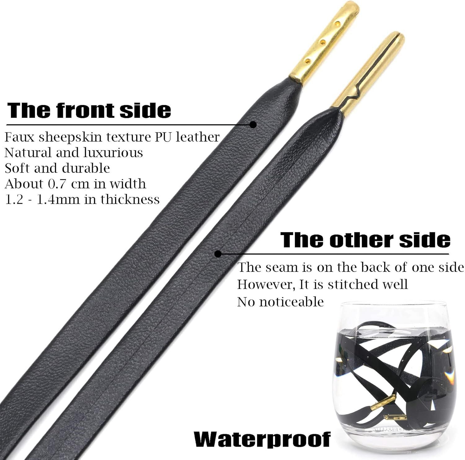 lat PU Leather Laces: Waterproo Shoelaces or Sneakers Boot 2 Pair