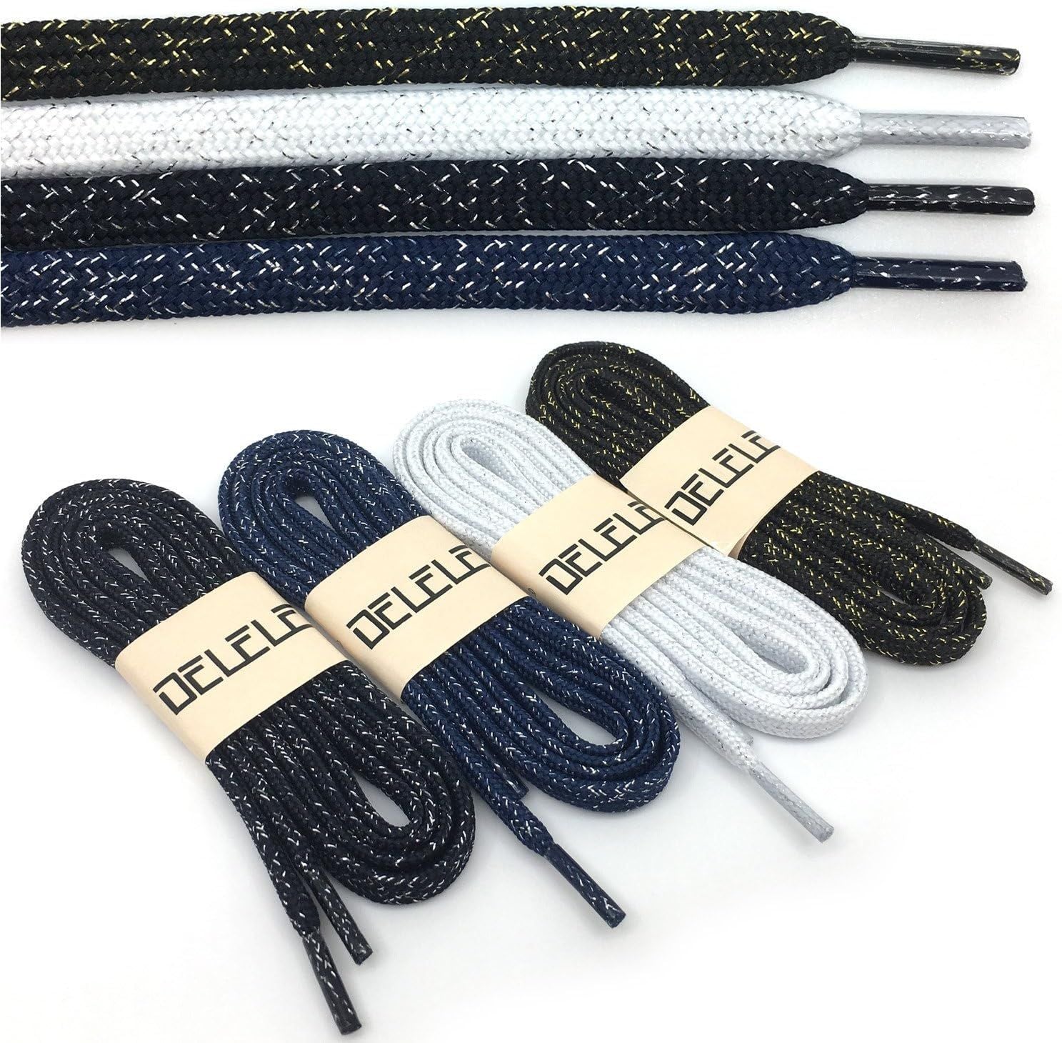 Thick lat Shoelaces Gold Silver Silk Tightly Woven Shoe Laces 2 Pair