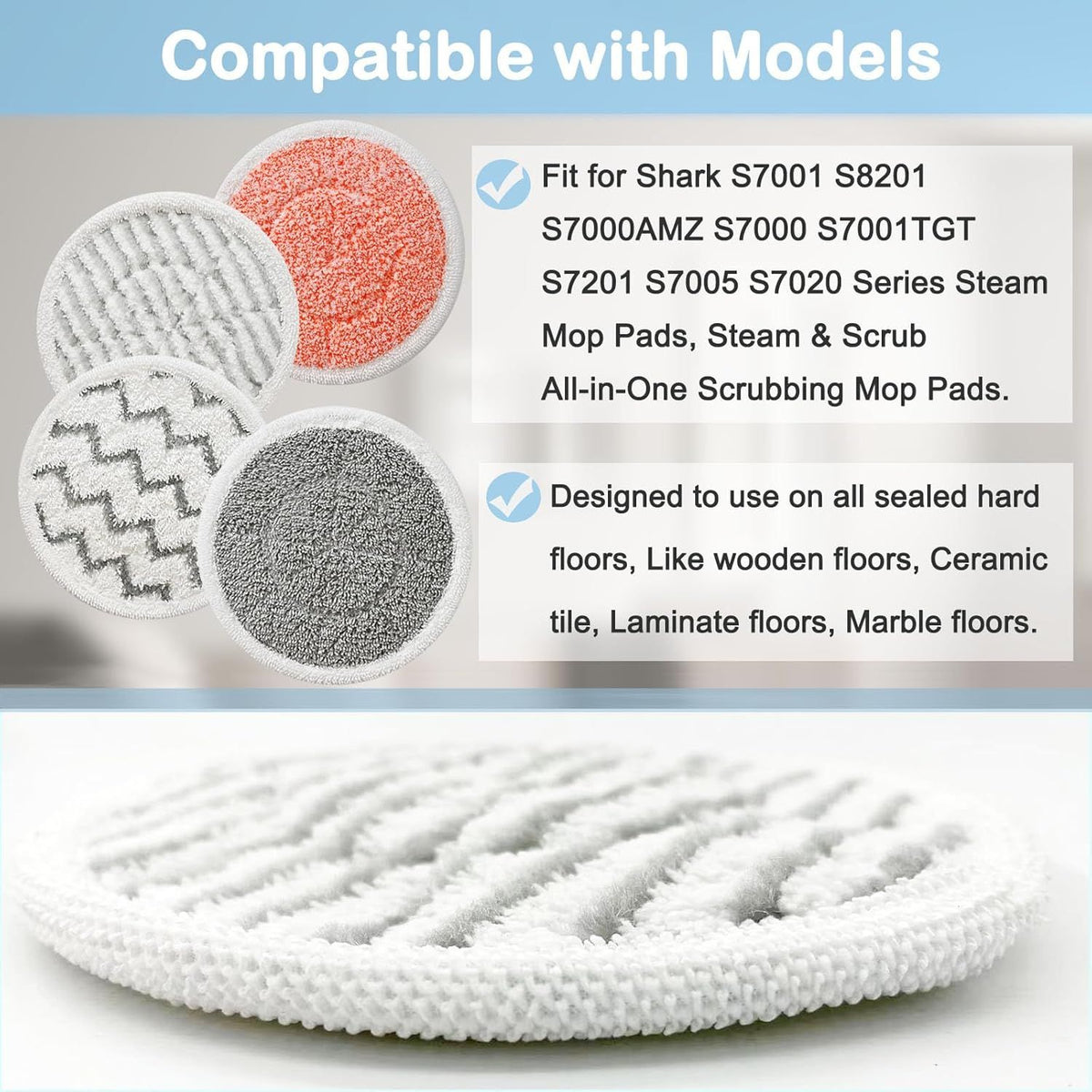 12 Pack Upgraded Replacement Steam Mop Pads or Shark S8201 S7001 S8001 S7201 S7000AMZ S7000 S7005 S7020 S7001C Steam Mop,Steam & Scrub All-in-One Scrubbing and Sanitizing,Dirt Grip Scrub Washable Pad