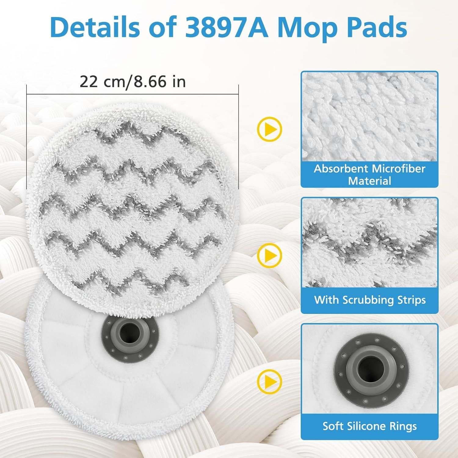 6 Pack 3897A / 3712 Rotating Steam Mop Pads Replacement or Bissell SpinWave SmartSteam Scrubbing Steam Mop Cleaner 【Models 3897A/3712 ONLY】, Washable Reuseable Reill Pads
