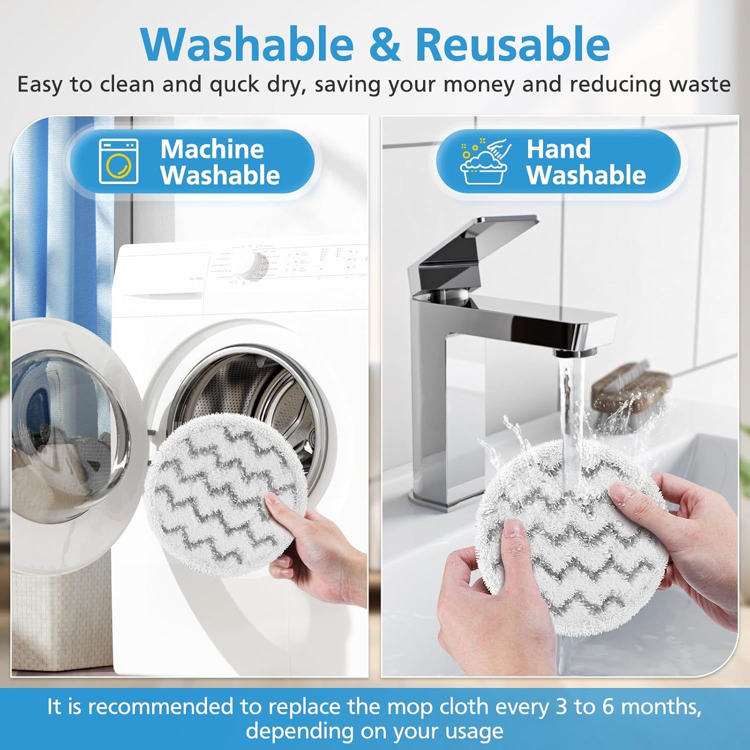6 Pack 3897A / 3712 Rotating Steam Mop Pads Replacement or Bissell SpinWave SmartSteam Scrubbing Steam Mop Cleaner 【Models 3897A/3712 ONLY】, Washable Reuseable Reill Pads