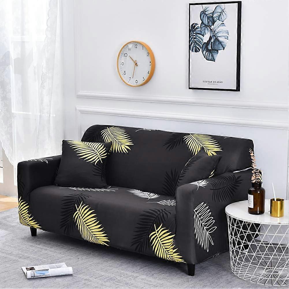 3 Seater Stretch Sofa Cover with Armrests Gold Leaf Print Design 185-230cm