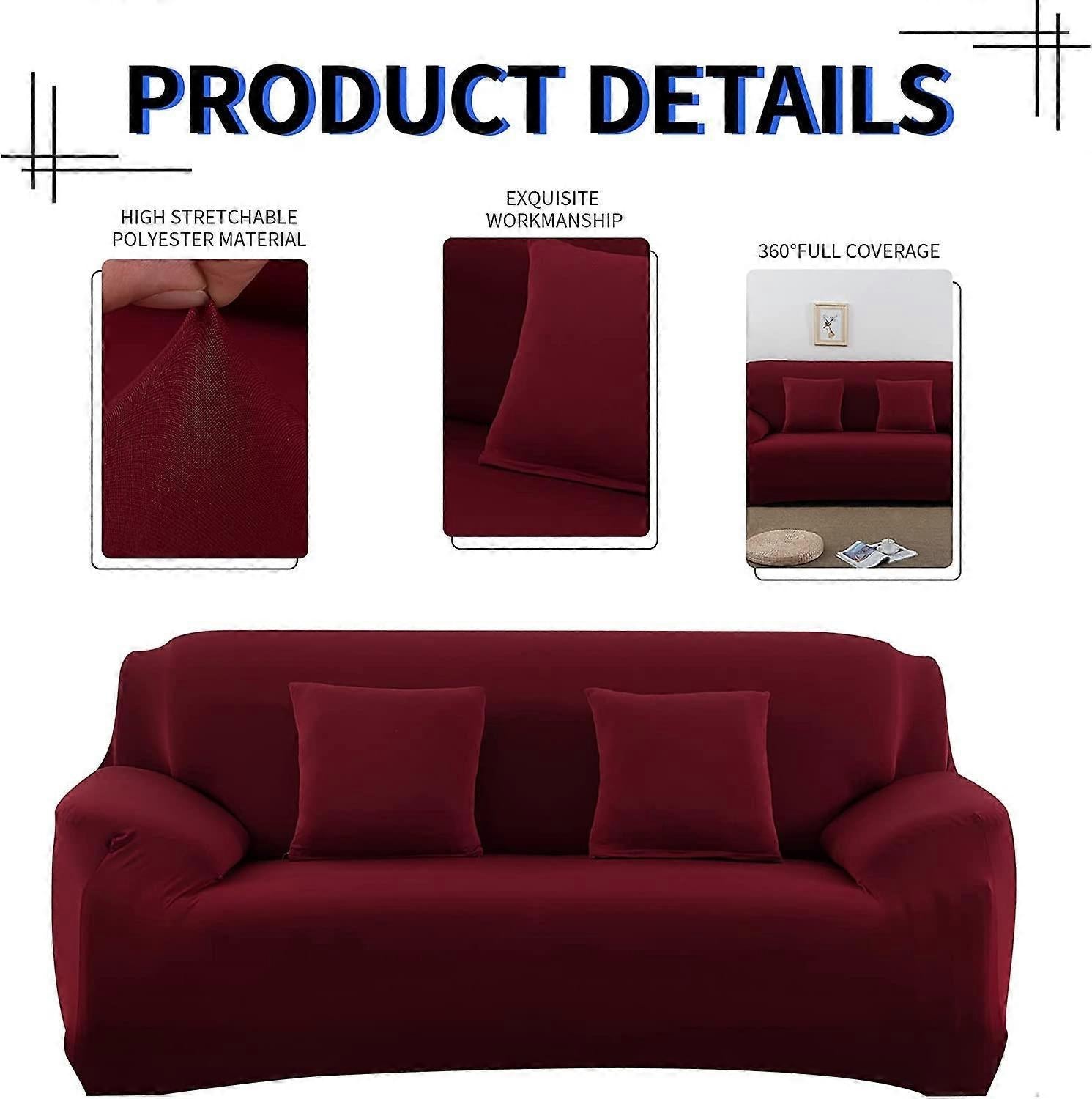 2 Seater Square Stretch Sofa Cover with Armrests and Cushion Covers