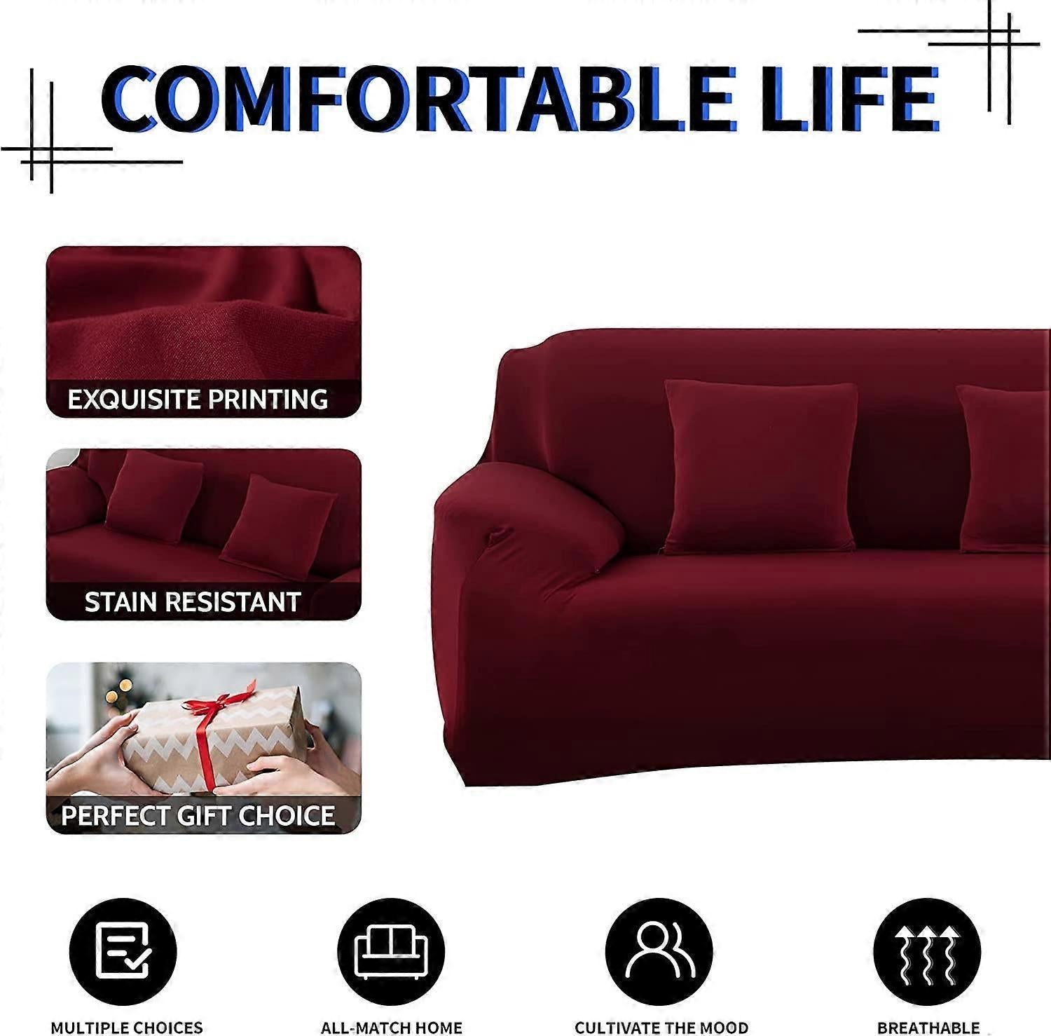 2 Seater Square Stretch Sofa Cover with Armrests and Cushion Covers