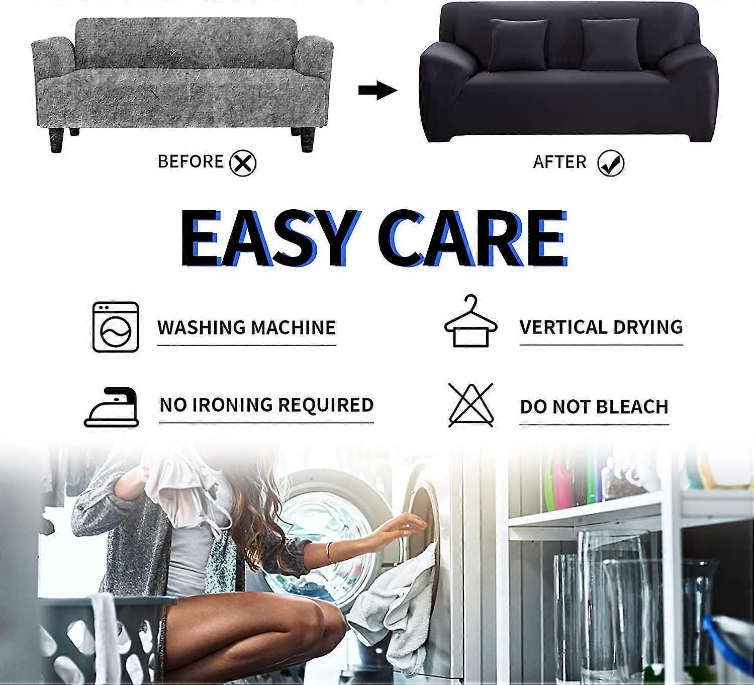 2 Seater Square Stretch Sofa Cover with Armrests and Cushion Covers