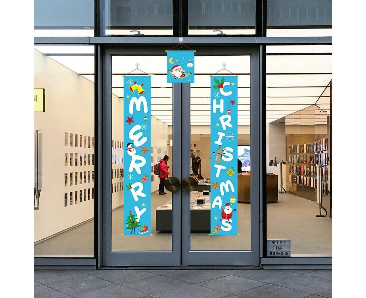 Merry Christmas Santa Elk Snowman Print Hanging Banner Sign Flag Xmas Door Decor-Red