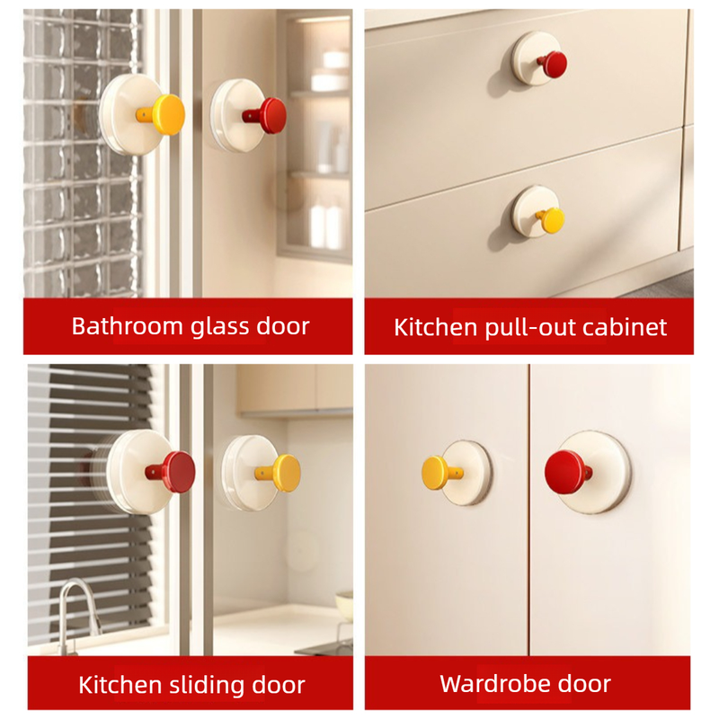 4-Pack - No-Drill Suction Cup Door Handle, Reusable Pull Knob for Wardrobes, Refrigerators, and Glass Sliding Doors - Blue