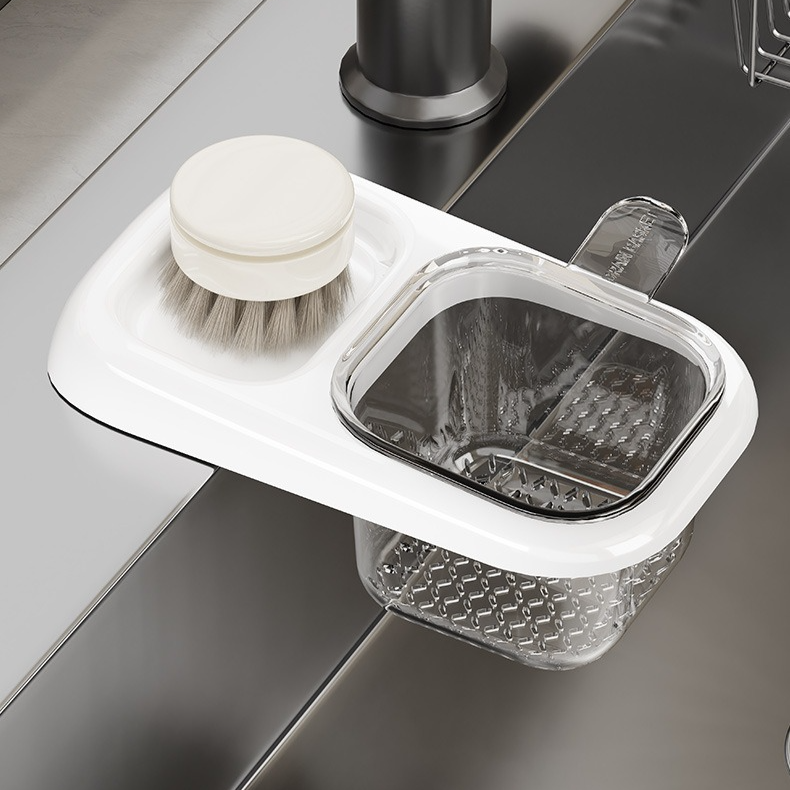 Sink Filter Drain Basket, Kitchen Wet/Dry Separation Food Residue Collector, Multi-function Storage Rack—White