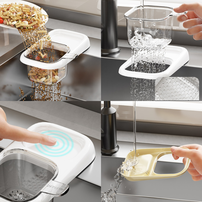 Sink Filter Drain Basket, Kitchen Wet/Dry Separation Food Residue Collector, Multi-function Storage Rack—White