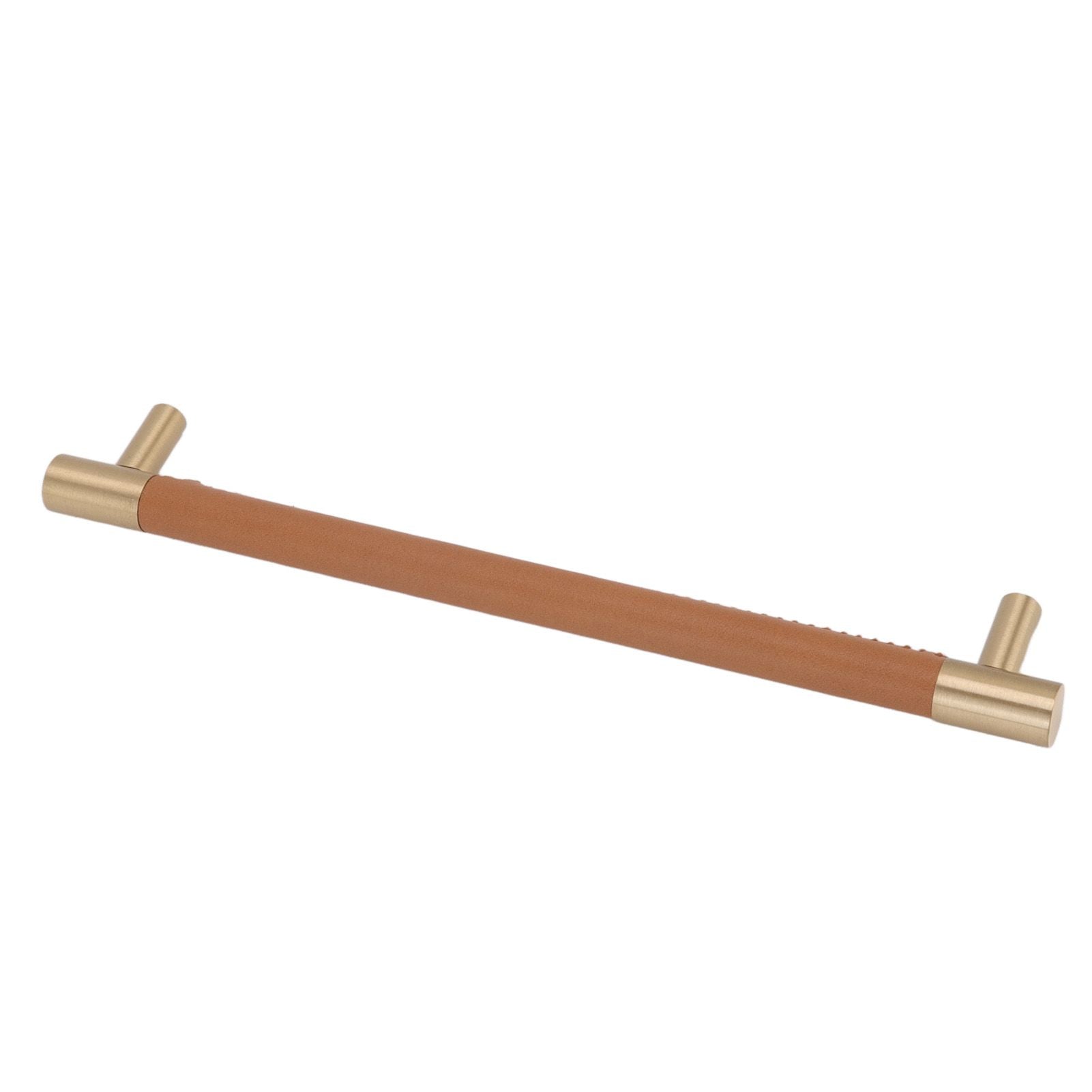 Cabinet Door Handle 224MM Hole Pitch Leather Brass Light Luxury Cupboard Bar Pull Handle for Home Wardrobe Drawer Light Brown