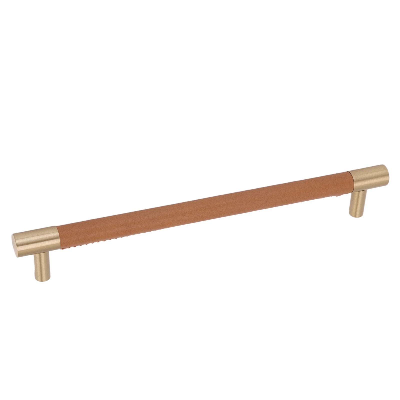 Cabinet Door Handle 224MM Hole Pitch Leather Brass Light Luxury Cupboard Bar Pull Handle for Home Wardrobe Drawer Light Brown
