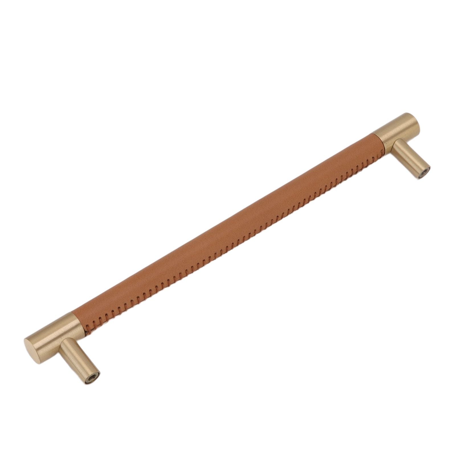 Cabinet Door Handle 224MM Hole Pitch Leather Brass Light Luxury Cupboard Bar Pull Handle for Home Wardrobe Drawer Light Brown