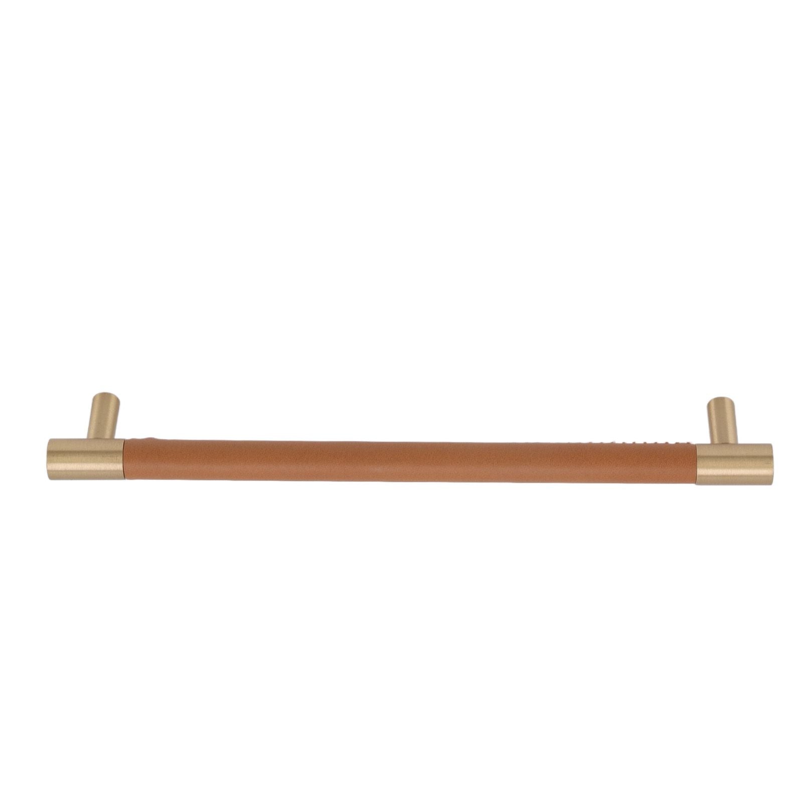 Cabinet Door Handle 224MM Hole Pitch Leather Brass Light Luxury Cupboard Bar Pull Handle for Home Wardrobe Drawer Light Brown