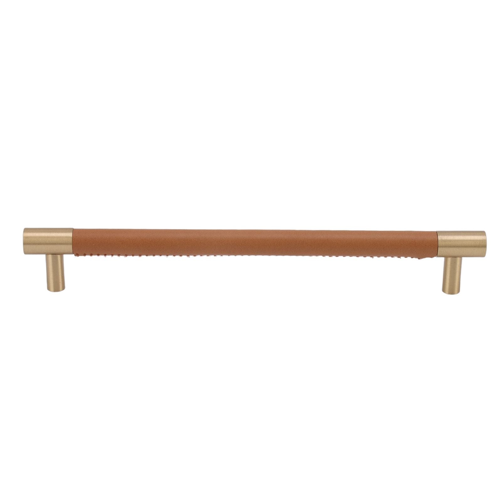 Cabinet Door Handle 224MM Hole Pitch Leather Brass Light Luxury Cupboard Bar Pull Handle for Home Wardrobe Drawer Light Brown