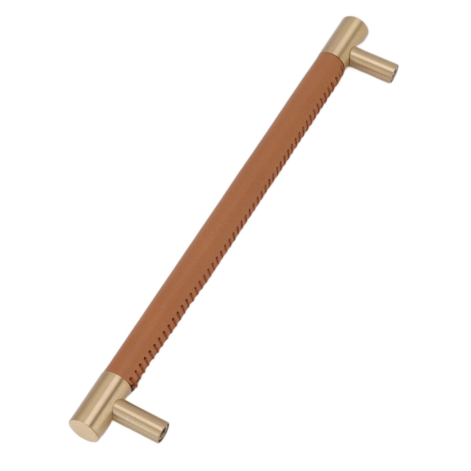 Cabinet Door Handle 224MM Hole Pitch Leather Brass Light Luxury Cupboard Bar Pull Handle for Home Wardrobe Drawer Light Brown