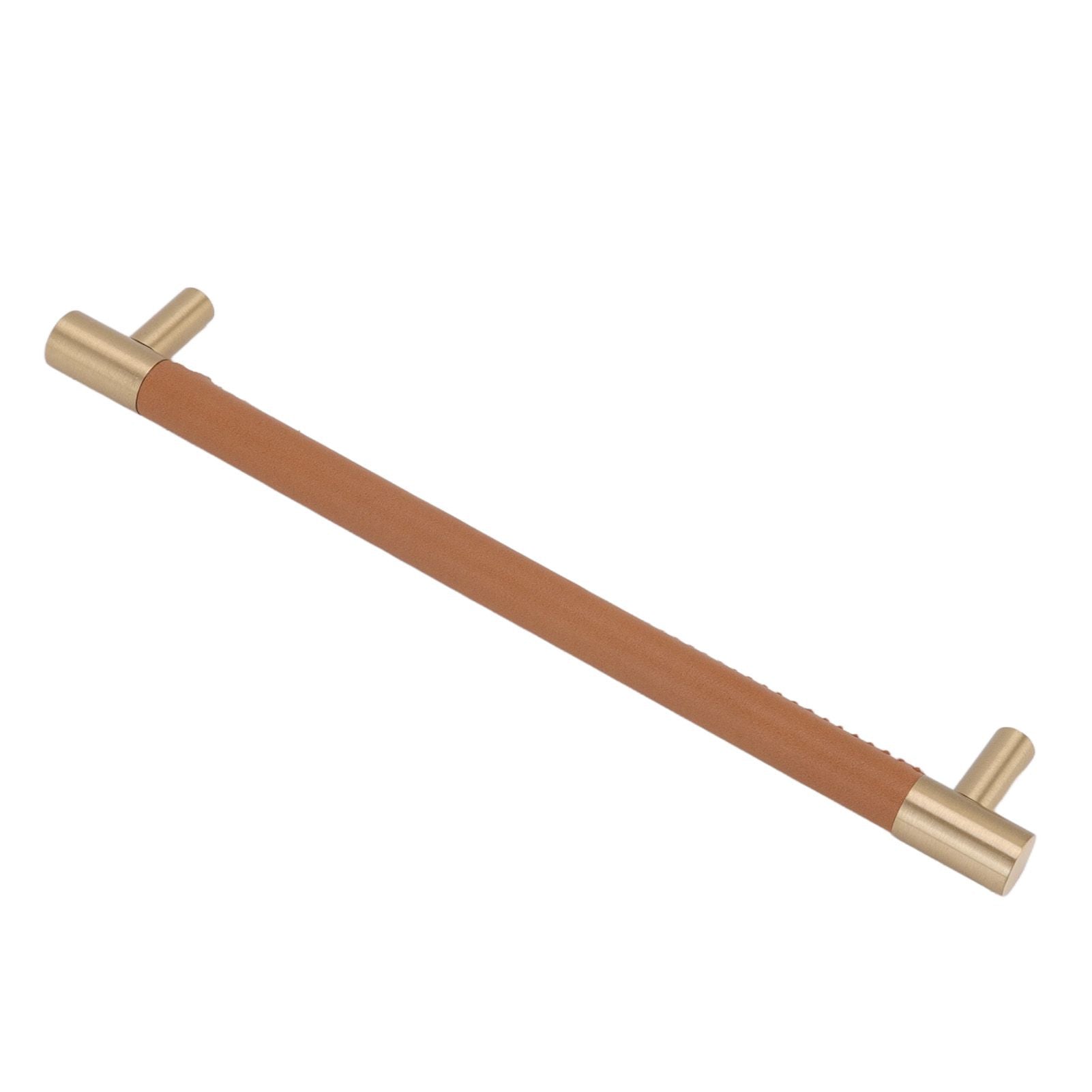 Cabinet Door Handle 224MM Hole Pitch Leather Brass Light Luxury Cupboard Bar Pull Handle for Home Wardrobe Drawer Light Brown