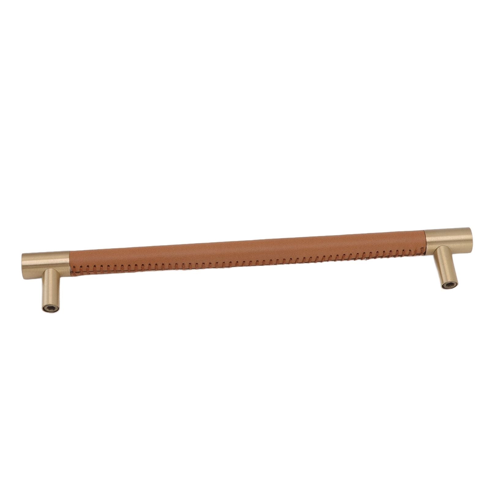 Cabinet Door Handle 224MM Hole Pitch Leather Brass Light Luxury Cupboard Bar Pull Handle for Home Wardrobe Drawer Light Brown