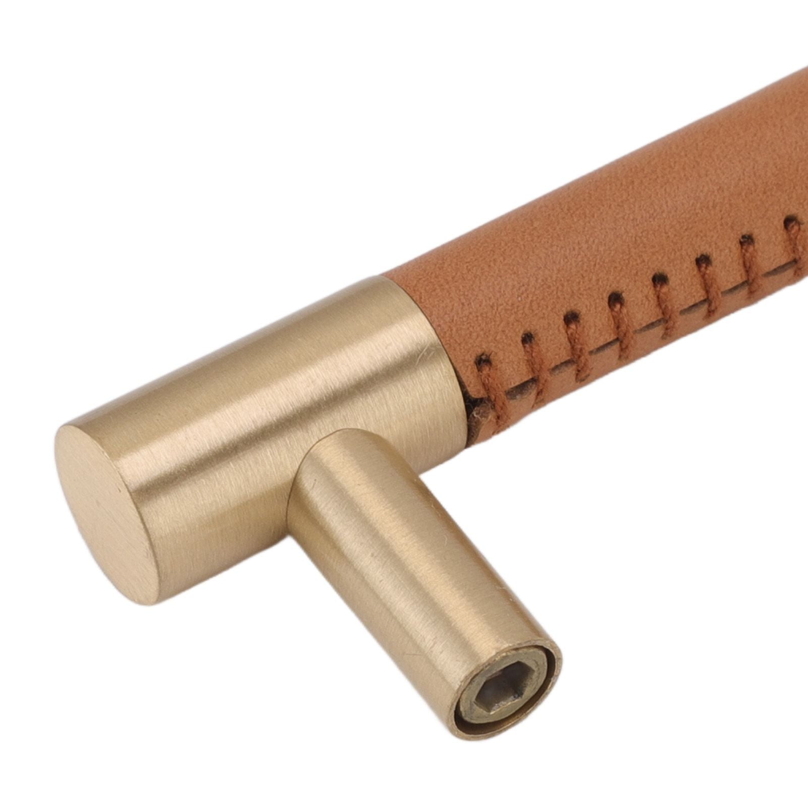 Cabinet Door Handle 224MM Hole Pitch Leather Brass Light Luxury Cupboard Bar Pull Handle for Home Wardrobe Drawer Light Brown