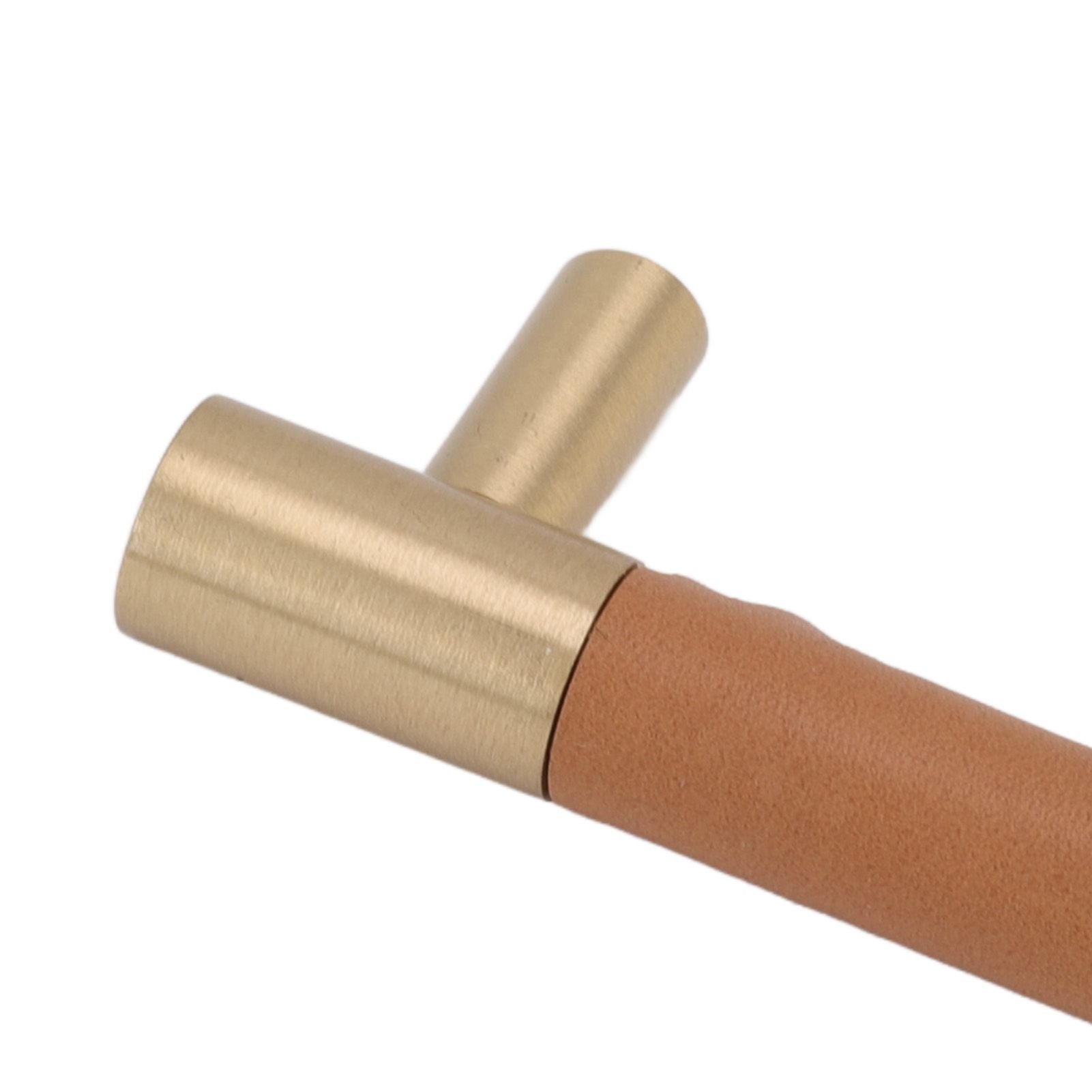 Cabinet Door Handle 224MM Hole Pitch Leather Brass Light Luxury Cupboard Bar Pull Handle for Home Wardrobe Drawer Light Brown