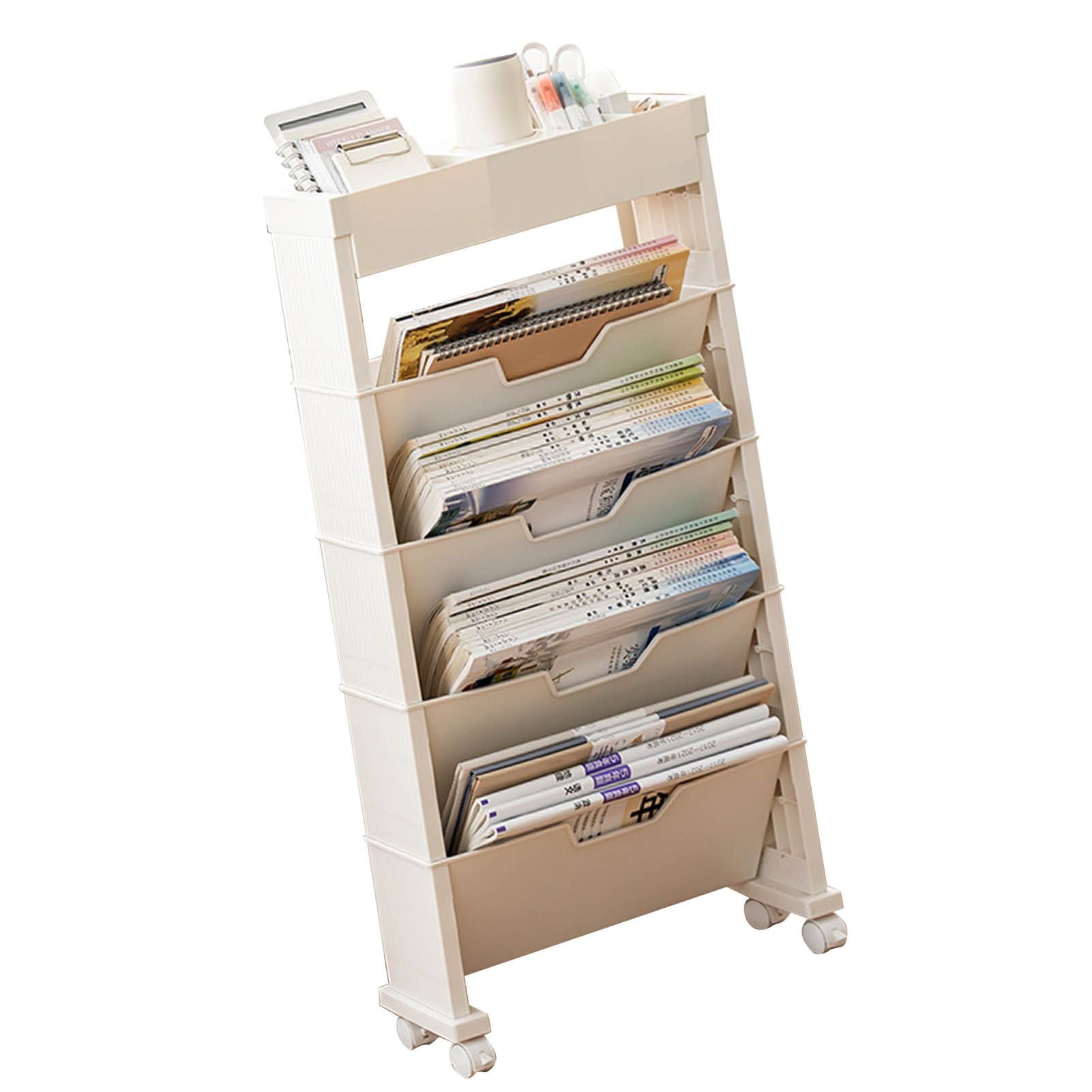 Classroom Bookshelf Multilayer with Universal Wheel Book Storage Shelving for Living Room