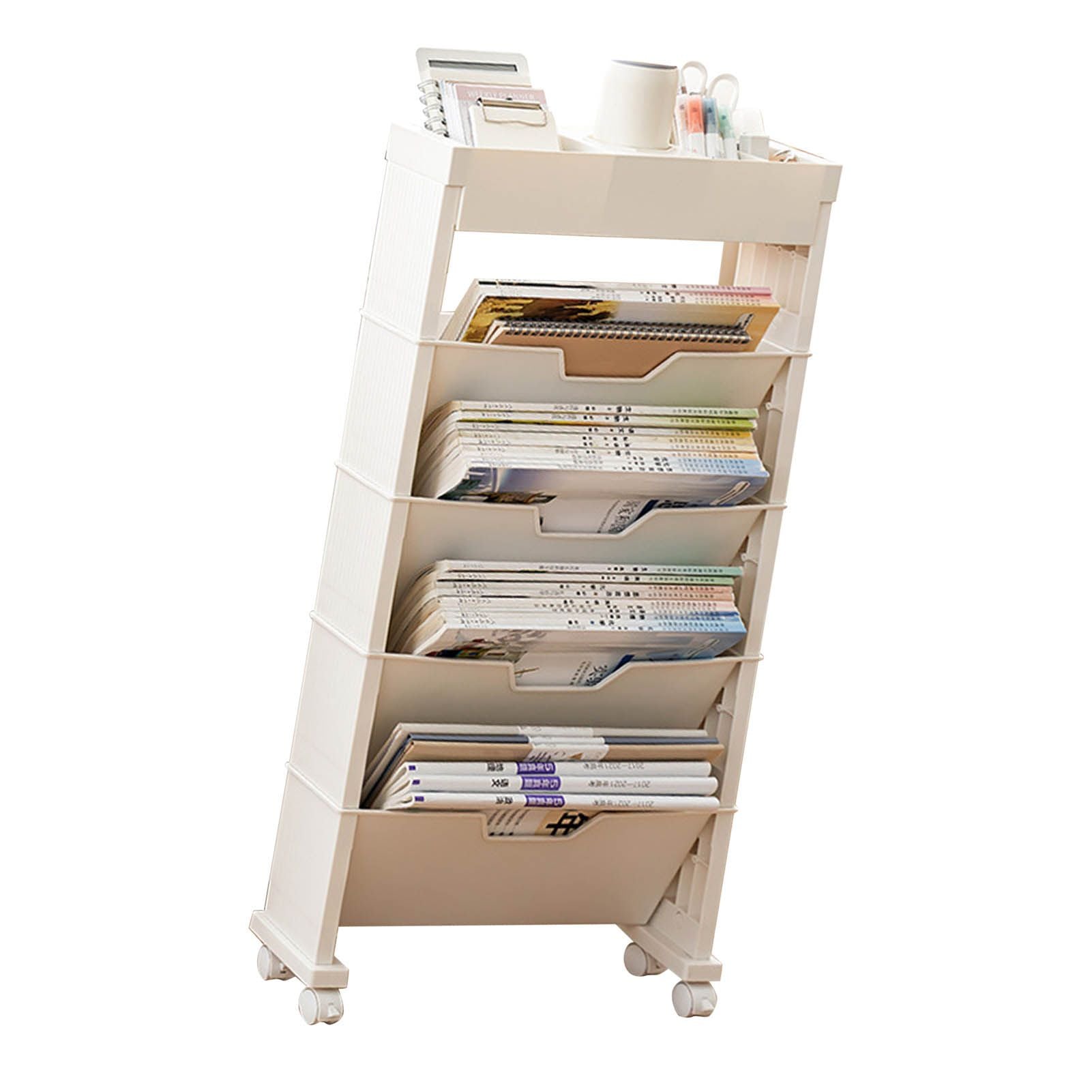Classroom Bookshelf Multilayer with Universal Wheel Book Storage Shelving for Living Room