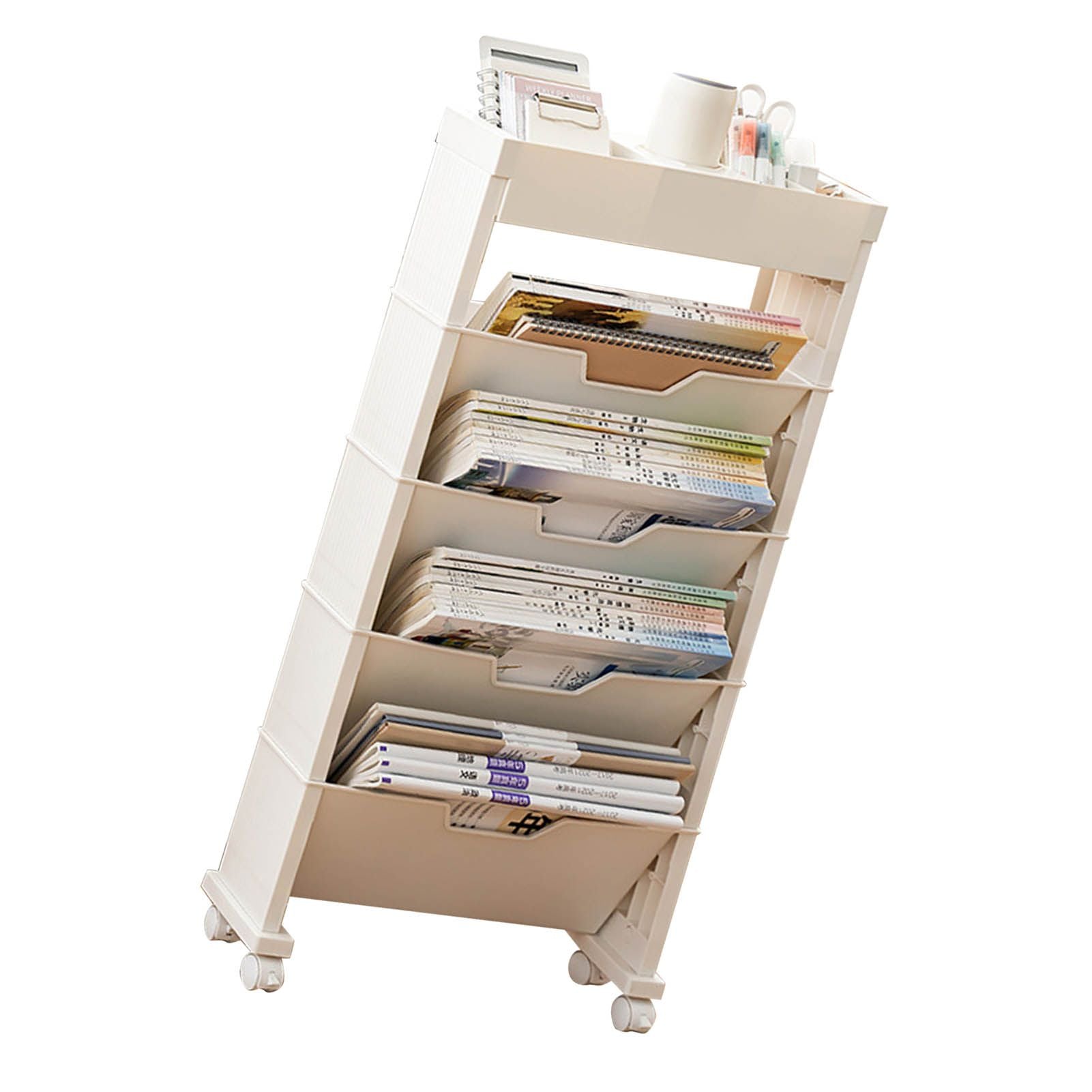 Classroom Bookshelf Multilayer with Universal Wheel Book Storage Shelving for Living Room
