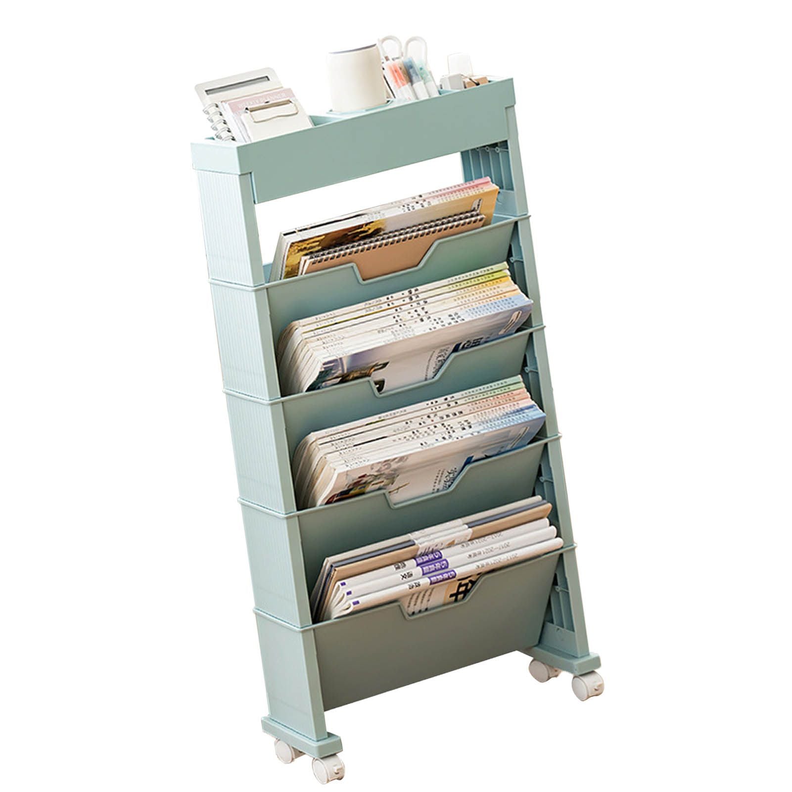 Classroom Bookshelf Multilayer with Universal Wheel Book Storage Shelving for Living Room