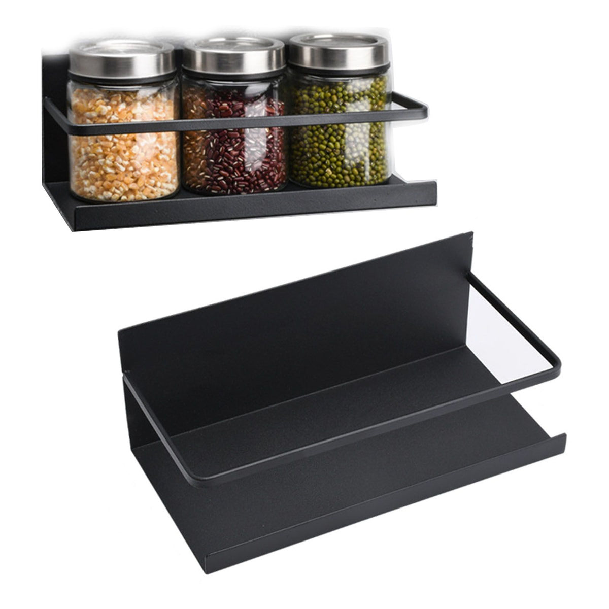 2pcs Magnetic Spice Rack Refrigerator Storage Rack Multi Function Kitchen Storage Shelves Rack Black