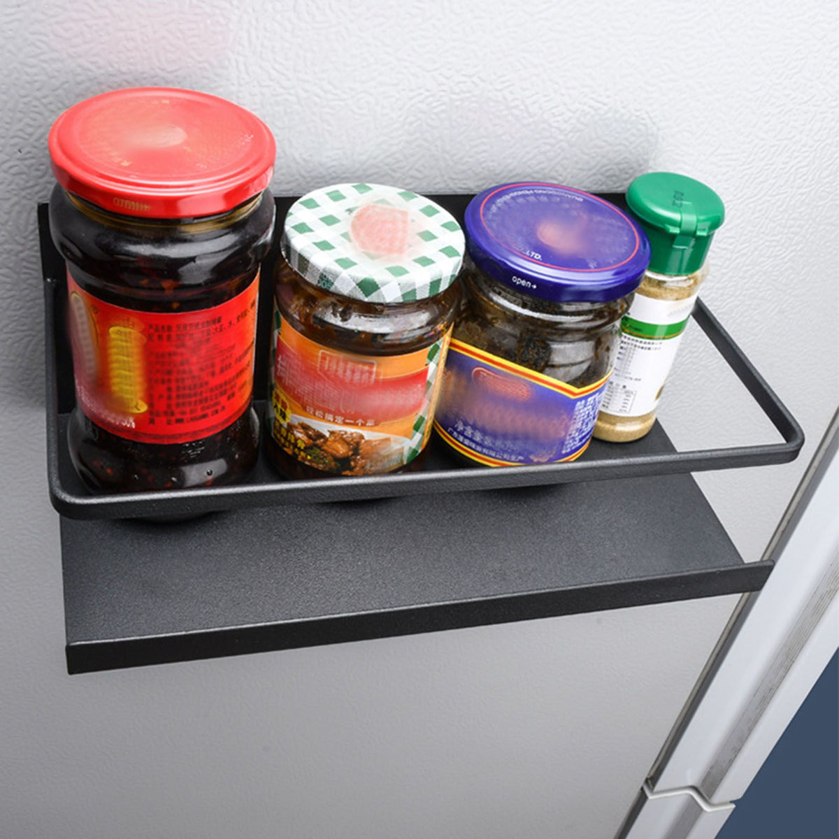 2pcs Magnetic Spice Rack Refrigerator Storage Rack Multi Function Kitchen Storage Shelves Rack Black