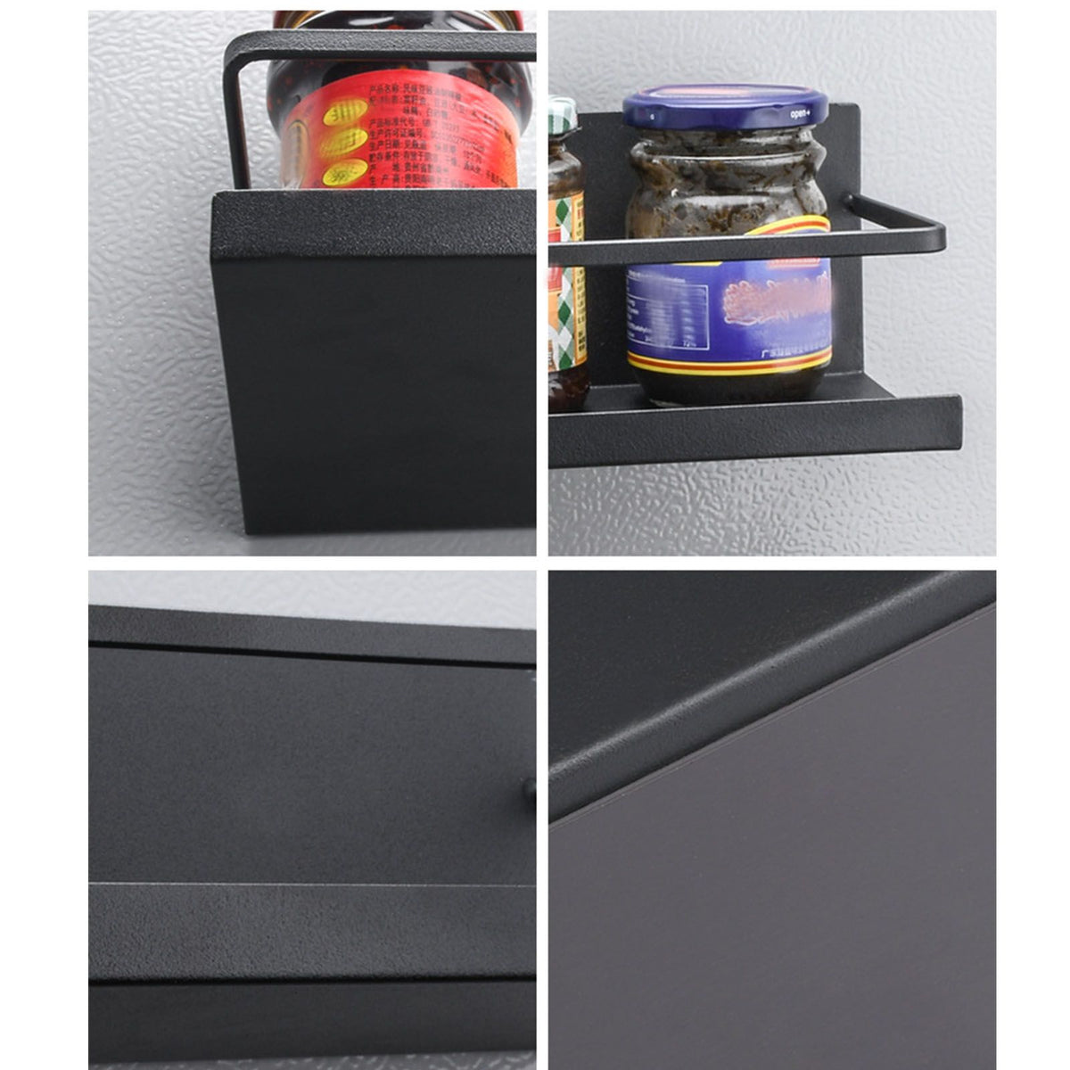 2pcs Magnetic Spice Rack Refrigerator Storage Rack Multi Function Kitchen Storage Shelves Rack Black