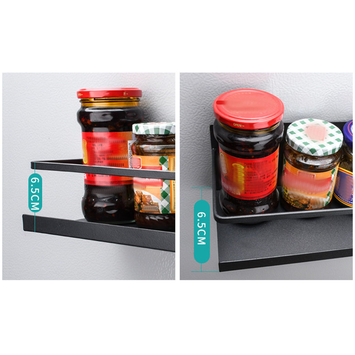 2pcs Magnetic Spice Rack Refrigerator Storage Rack Multi Function Kitchen Storage Shelves Rack Black