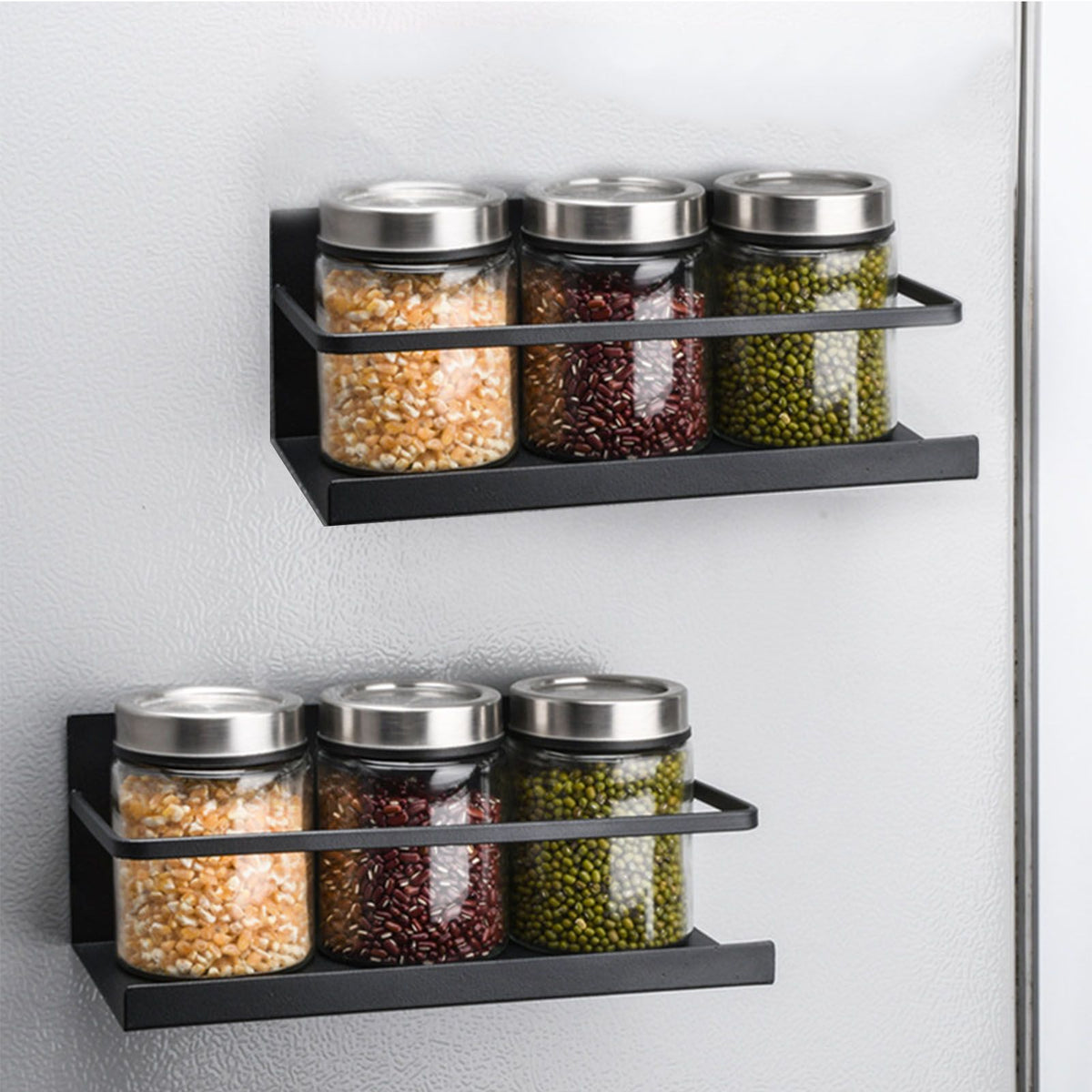 2pcs Magnetic Spice Rack Refrigerator Storage Rack Multi Function Kitchen Storage Shelves Rack Black