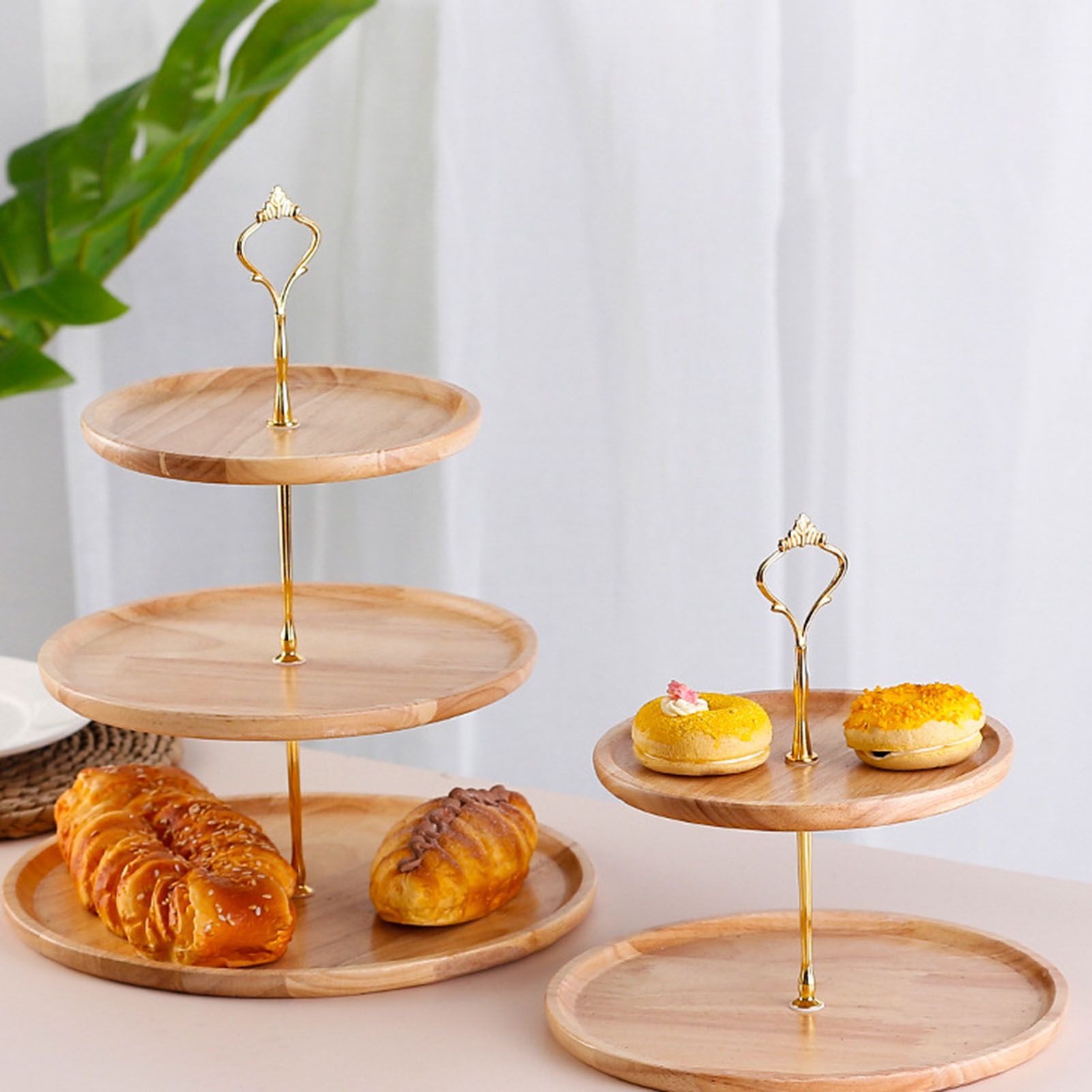 Fruit Plate Wood Natural Textured Simple Elegant Strong Durable Food Tray Cake Fruit Serving Tray 20+25+30cm Three Layers