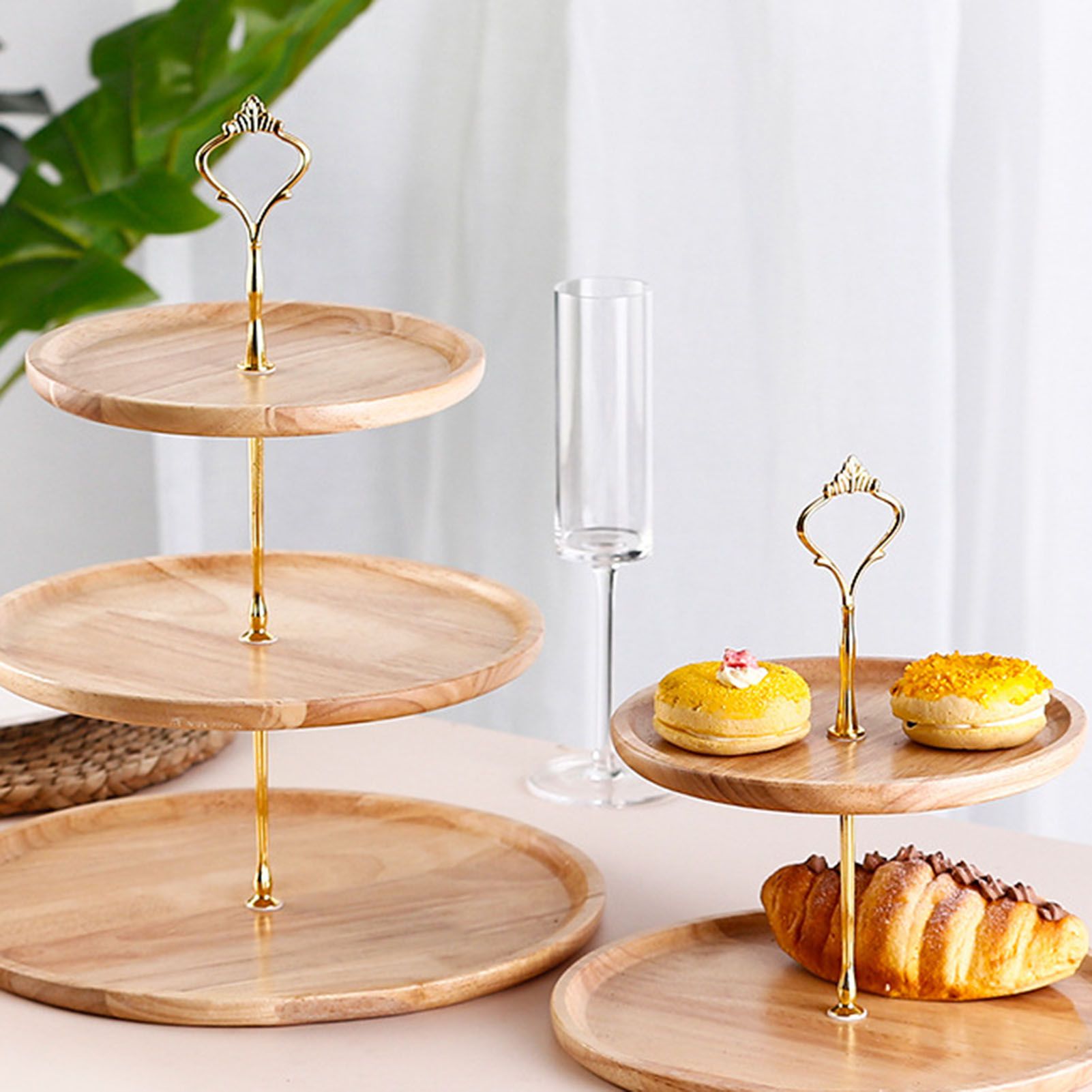 Fruit Plate Wood Natural Textured Simple Elegant Strong Durable Food Tray Cake Fruit Serving Tray 20+25+30cm Three Layers
