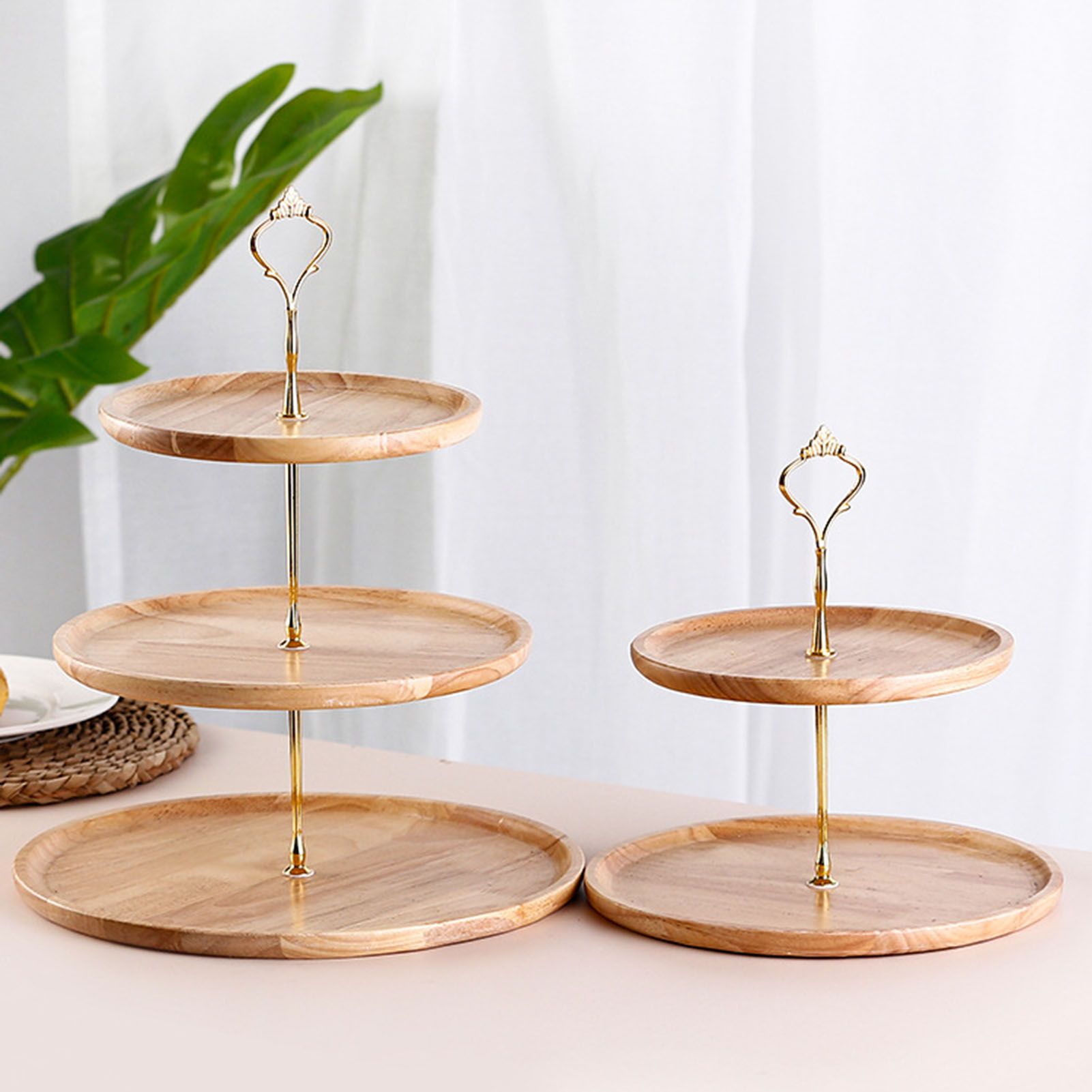 Fruit Plate Wood Natural Textured Simple Elegant Strong Durable Food Tray Cake Fruit Serving Tray 20+25+30cm Three Layers