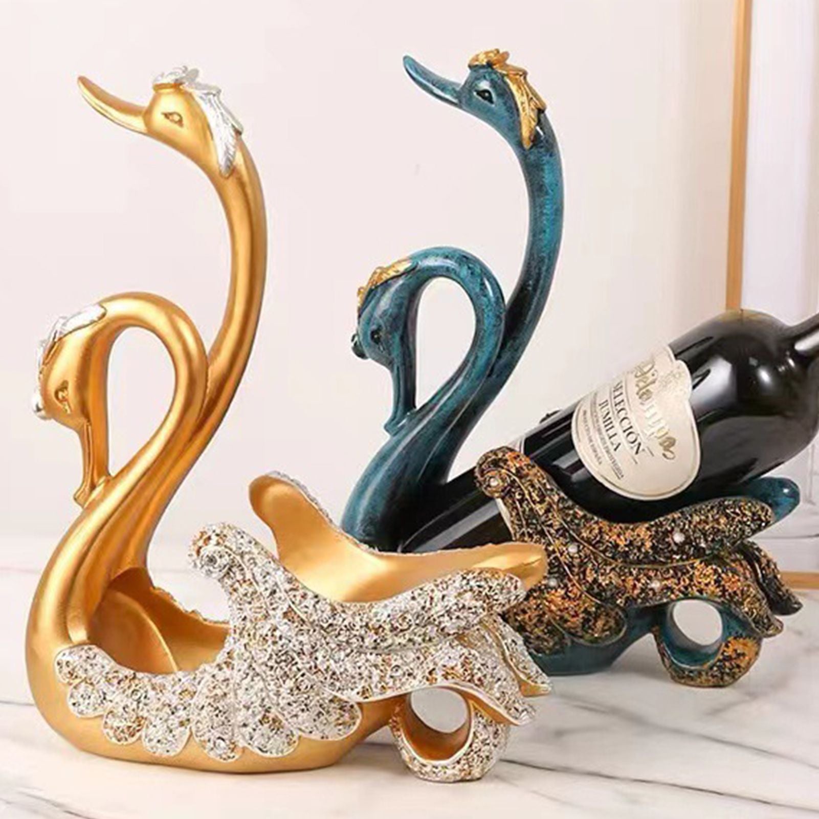 Luxury Swan Wine Rack Innovative Desktop Wine Cabinet Decorative Ornaments for Living Room Office Blue