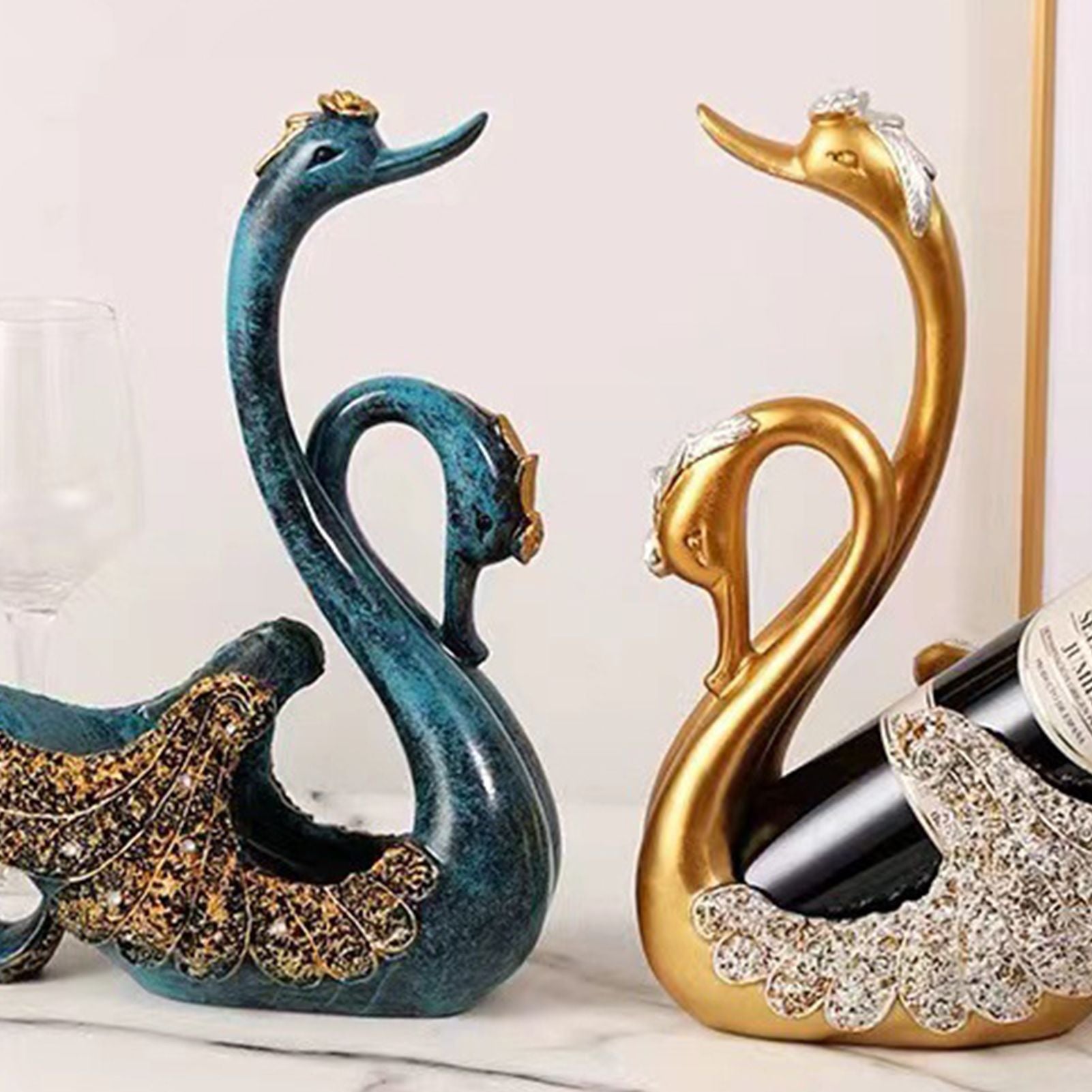 Luxury Swan Wine Rack Innovative Desktop Wine Cabinet Decorative Ornaments for Living Room Office Blue