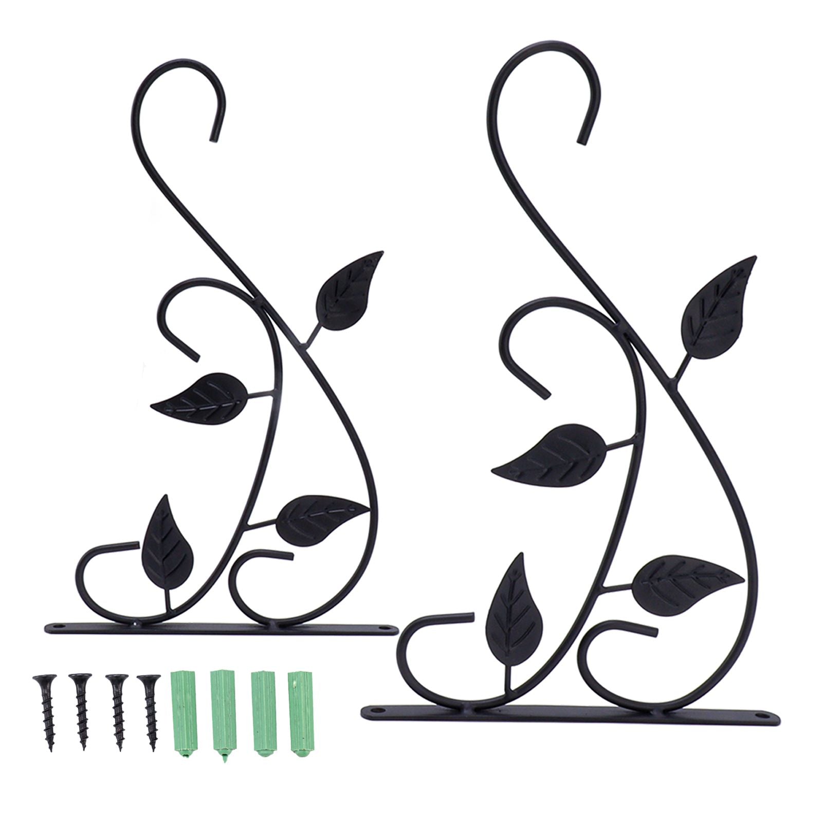 2pcs Hanging Plant Bracket Heavy Duty Rust Resistant Durable Iron Art Outdoor Planter Hanger Hooks Black