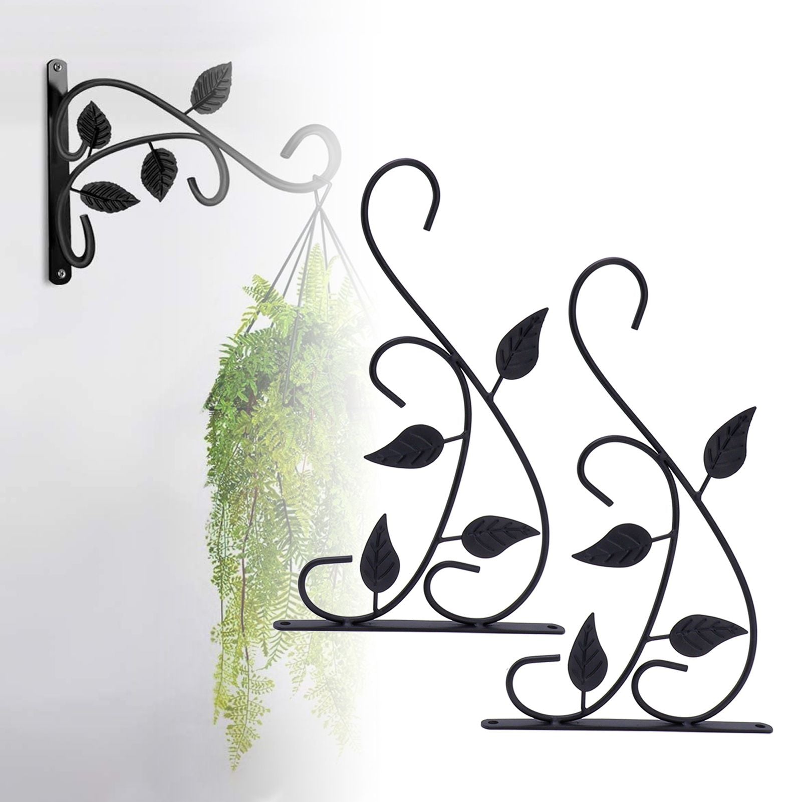2pcs Hanging Plant Bracket Heavy Duty Rust Resistant Durable Iron Art Outdoor Planter Hanger Hooks Black