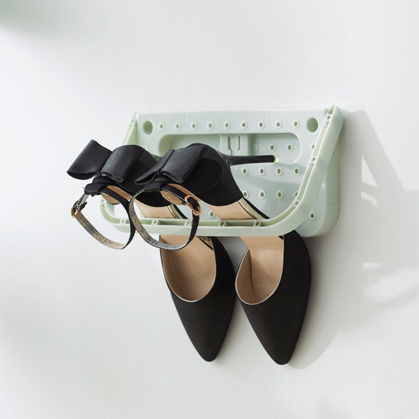 Wall Mounted Shoes Rack Adhesive Foldable Space Saving PP Door Shoe Hanger for Bathroom Blue Free Size