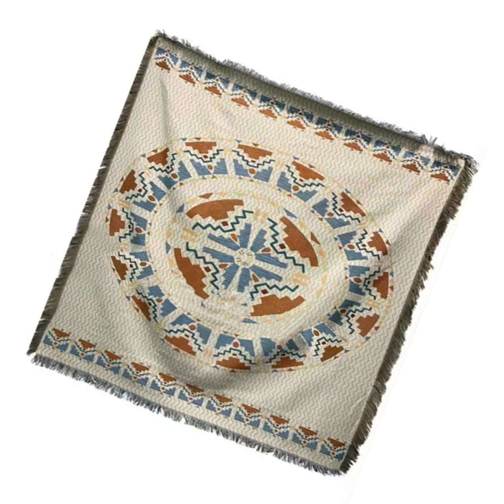 Vintage Sofa Towel Tablecloth Double Layer 2 Colors 4 Sided Tassels Rectangle Tassel Tablecloth for Picnic 35.4 X 35.4in