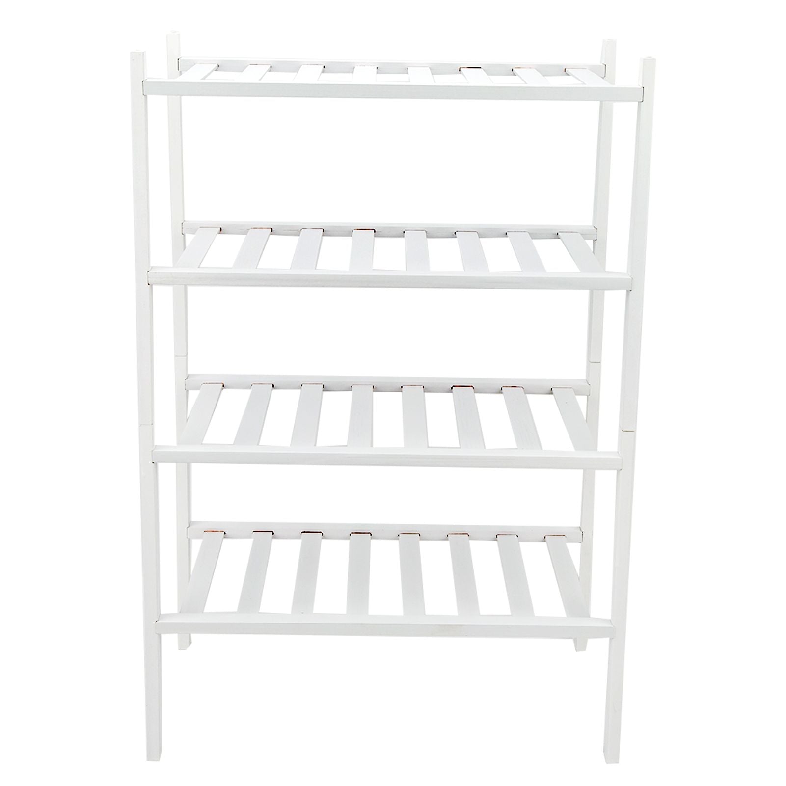 4 Tier Shoe Rack White Stackable Shoes Rack Organizer Multifunctional Bamboo Shoe Rack for Home Hotel Dorm
