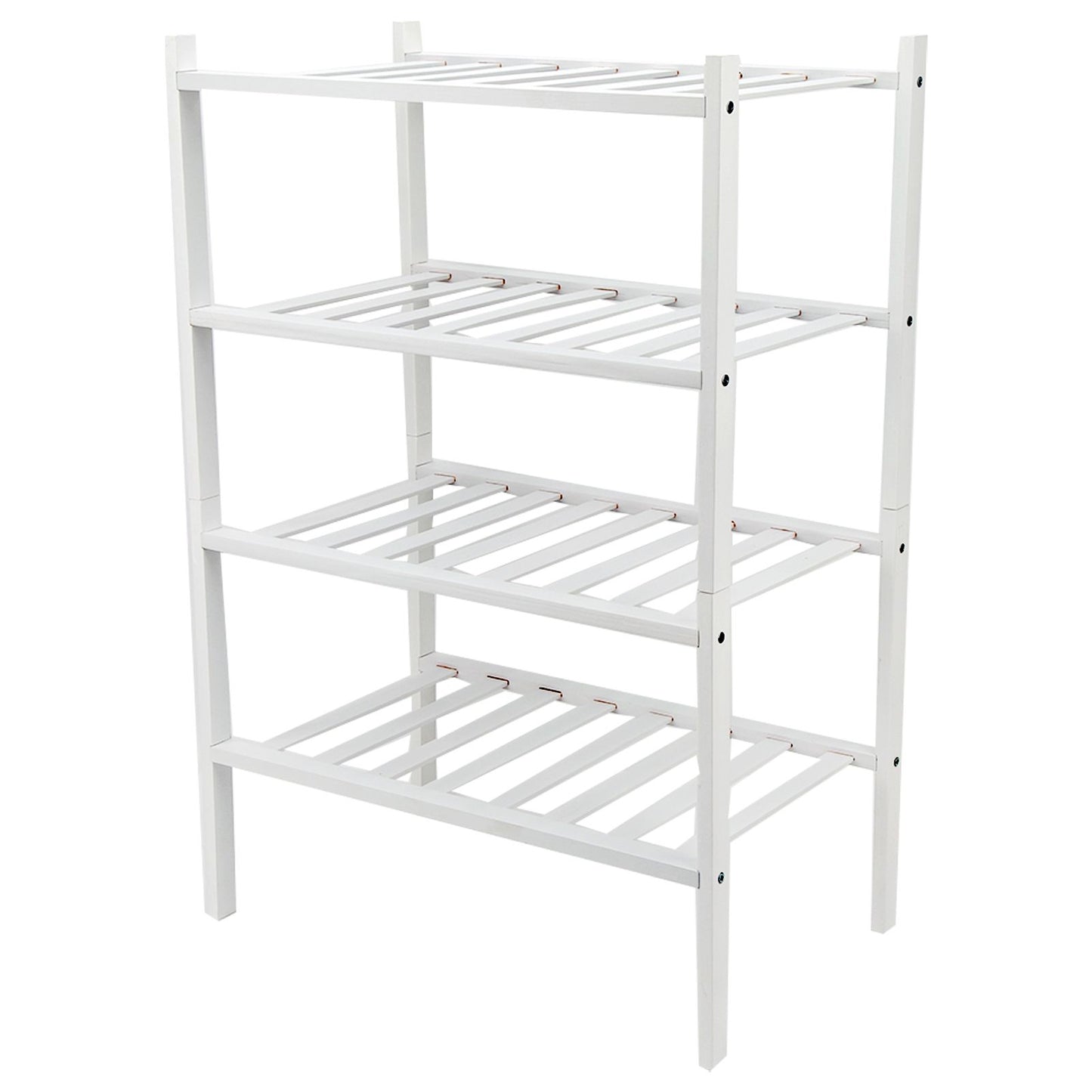 4 Tier Shoe Rack White Stackable Shoes Rack Organizer Multifunctional Bamboo Shoe Rack for Home Hotel Dorm