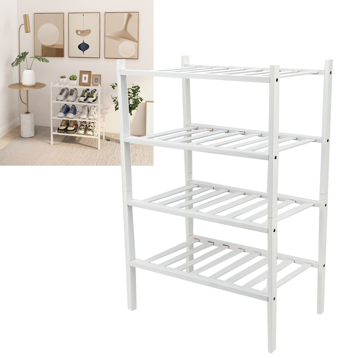4 Tier Shoe Rack White Stackable Shoes Rack Organizer