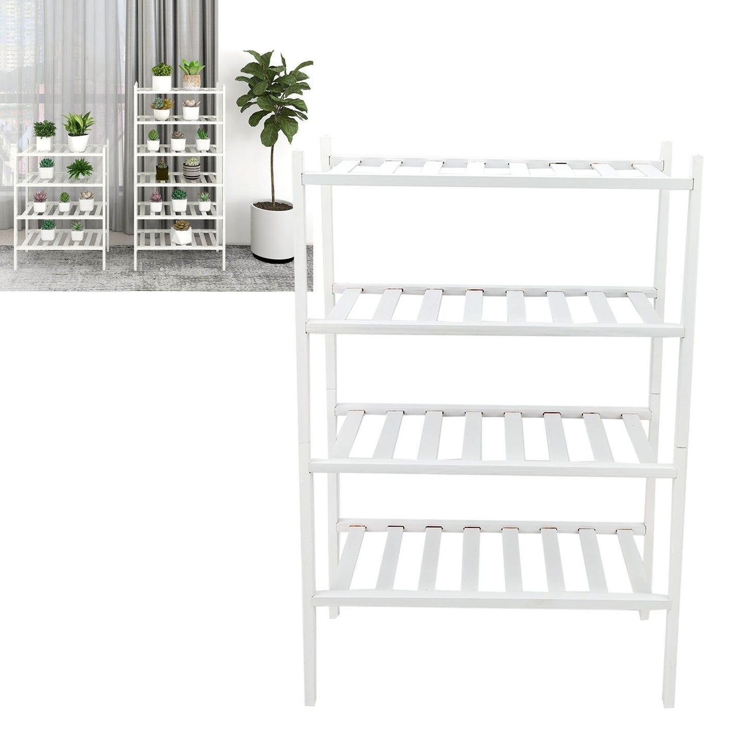 4 Tier Shoe Rack White Stackable Shoes Rack Organizer Multifunctional Bamboo Shoe Rack for Home Hotel Dorm